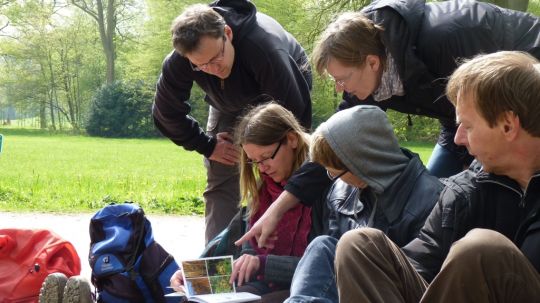 Erwachsene bilden sich bei einer Fortbildung über Artenkenntnis weiter